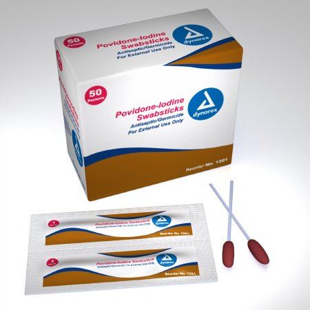 Swabsticks PVP 1's Impregnated Swabstick Dynarex® 10% Strength Povidone-Iodine Individual Packet (50/BX 10BX/CS) by Dynarex Corporation  ID 1201